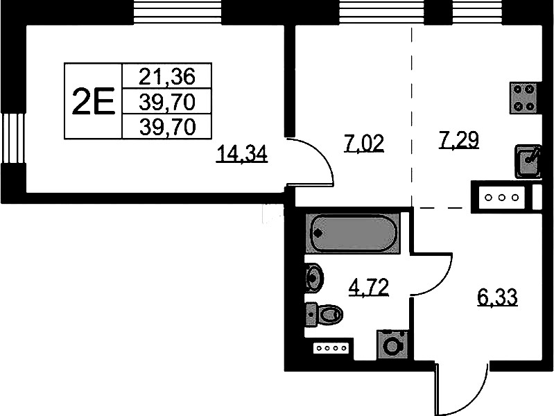 1-комнатная квартира 39.7 м², 2/9 эт., ЖК «Квартал Лаголово»